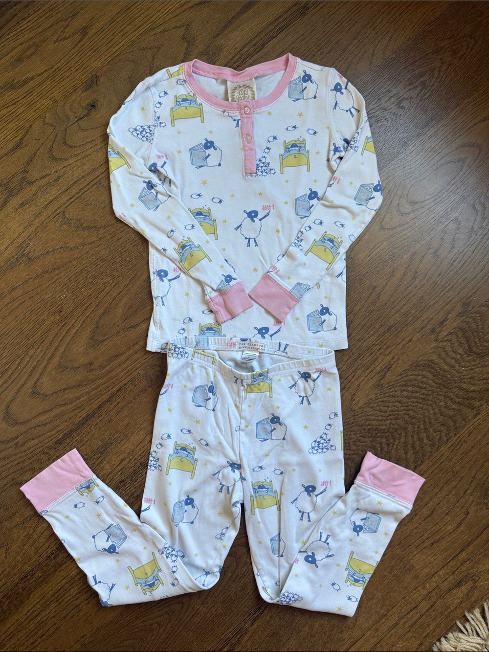 Beaufort Bonnet Girls Sheep Pajama Set 100% Pima Cotton, Size 8